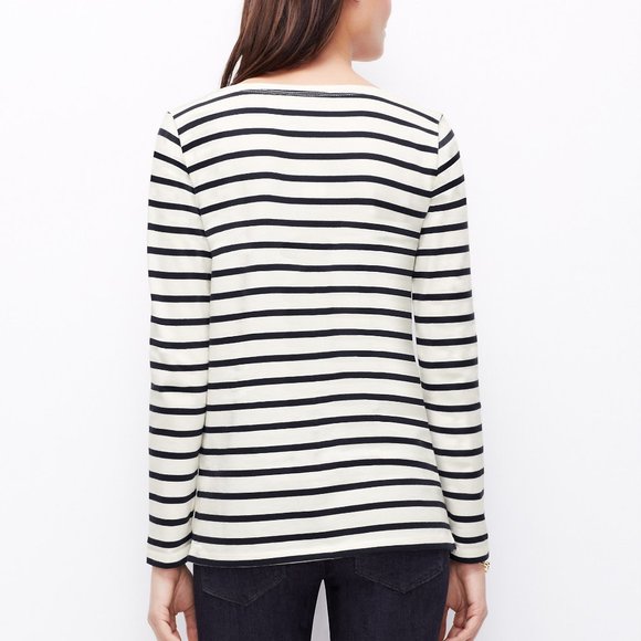 Ann Taylor Stripe Shoulder Zip Cotton Tee NWT $54 - Picture 3 of 6